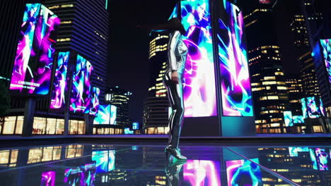 futuristic woman in a cyberpunk city at night