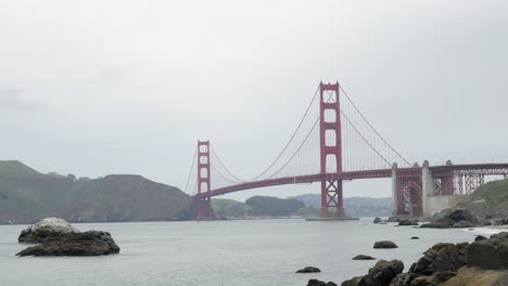 static shot he famous golden gate bridge in san francisco, california in foggy daylight