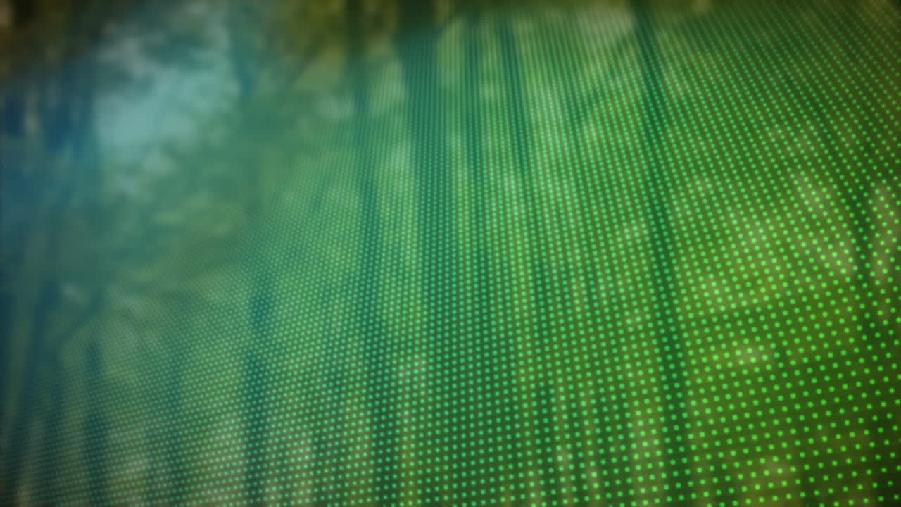 animación de filas de puntos de azul a verde sobre árboles en el fondo