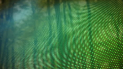 animación de filas de puntos de azul a verde sobre árboles en el fondo