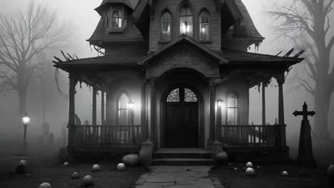 haunted victorian mansion in fog