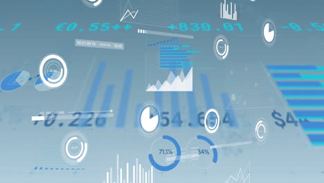 animation of statistical data processing against blue background