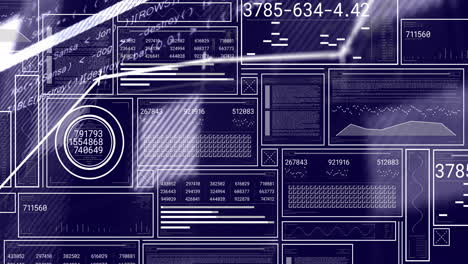 animación del procesamiento de datos y la red de conexiones a través de pantallas