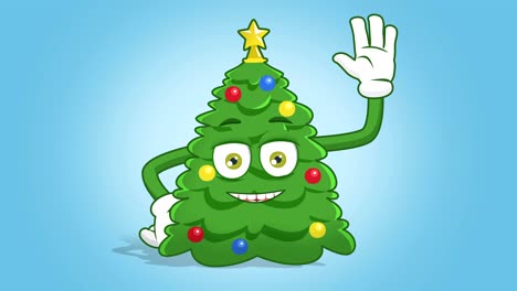 árbol de navidad de dibujos animados hola bienvenido hola con animación facial alfa mate