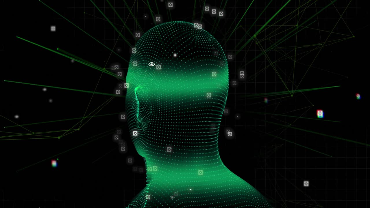 Spinning brain against network of connections on black background