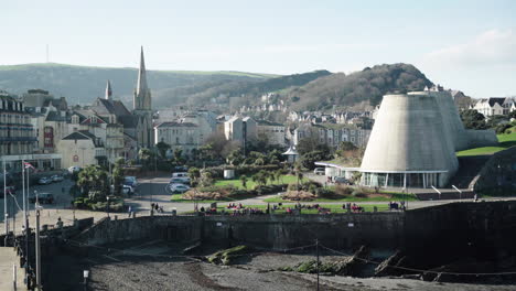 view of the ilfracombe landmark theatre in the coastal town of ilfracombe, north devon, uk - wide angle camera shot