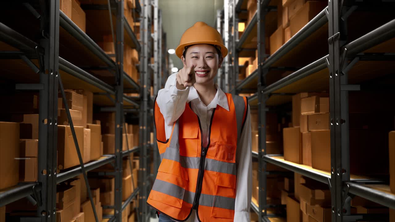 trabajador del almacén apuntando
