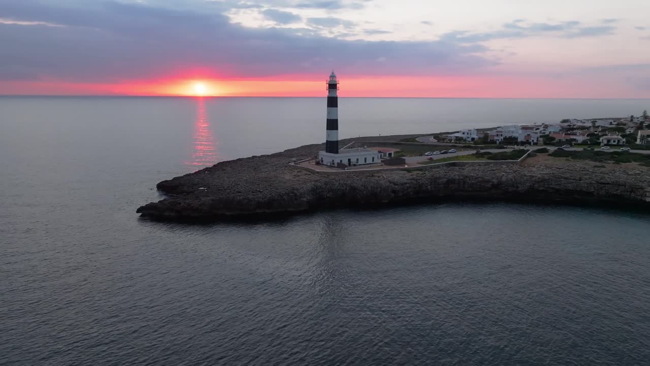Sunset Aerial of Cap d’Artrutx Lighthouse in Menorca