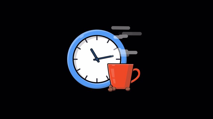 Animated Clock and Coffee Cup Showing Time Passing Quickly
