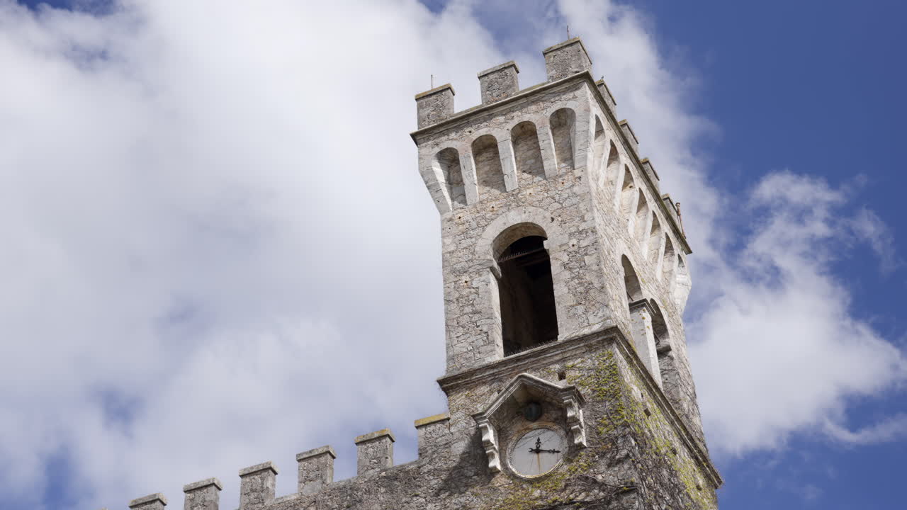 Tower of an Old Stone Building with a Clock