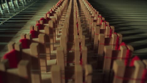 grand piano mallets, camera moves backwards, closeup, yellow wood, dark