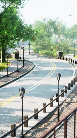 curvy road through a park on a sunny day