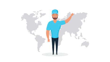 logistic service worker with world map