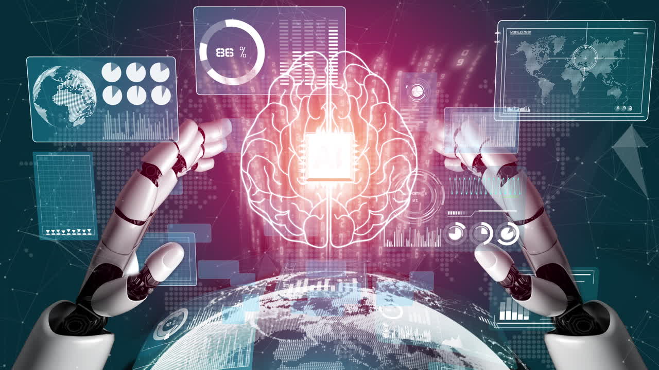Futuristic robot artificial intelligence revolutionary AI technology concept