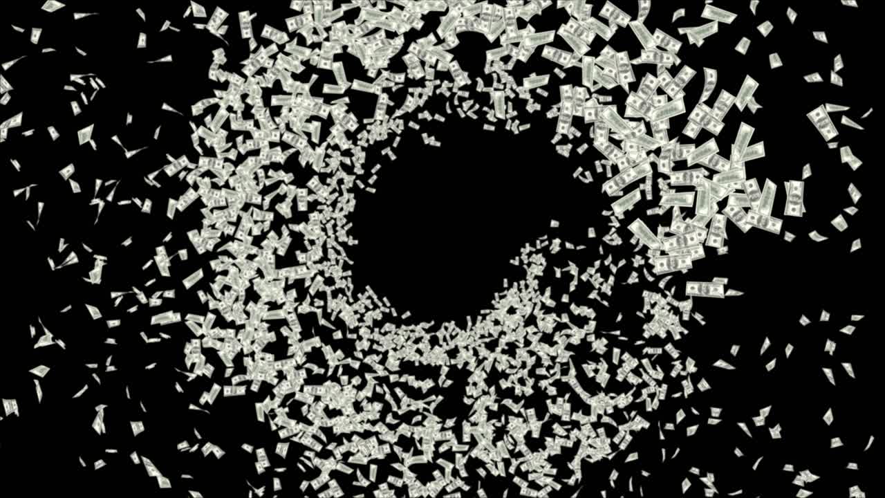 4k loop backgroundof money falling from the sky hundred dollar bills falling down from skies