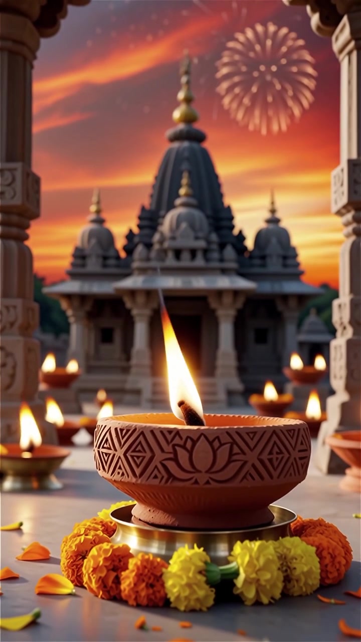 Diwali Festival Background with Lanterns and Traditional Diyas Decorations