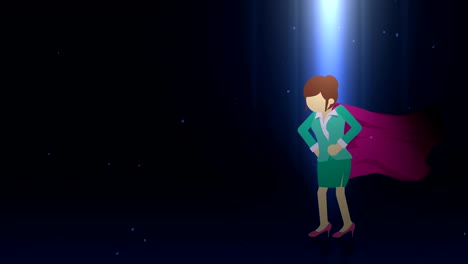 superhero standing in spotlight. business woman symbol. leadership and achievement concept. comic loop animation.