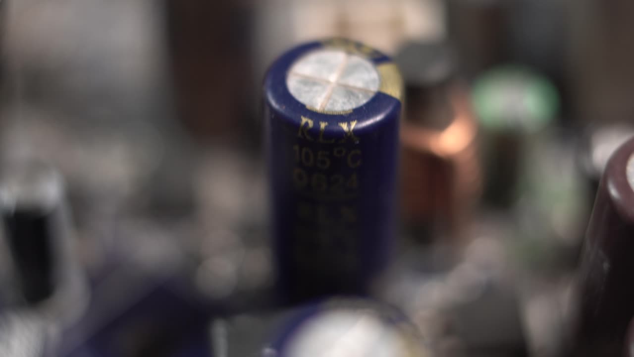 Macro View of Electronic Capacitors on a Circuit Board