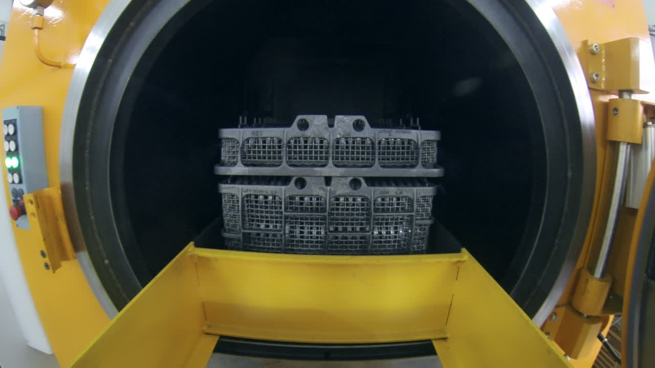 blancos metálicos procesados en tanques industriales. equipos de producción automatizados