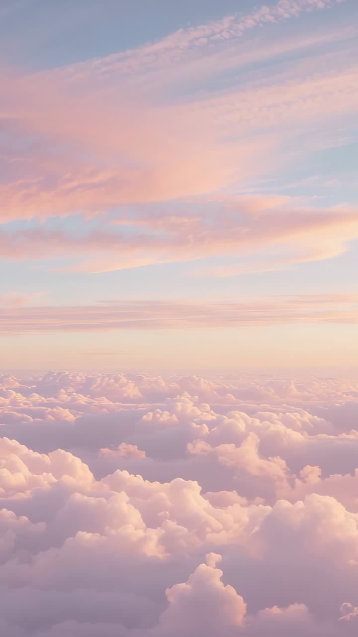Vertical video: Camera capturing drifting cloudscape at dawn, with pastel sky and cirrus clouds