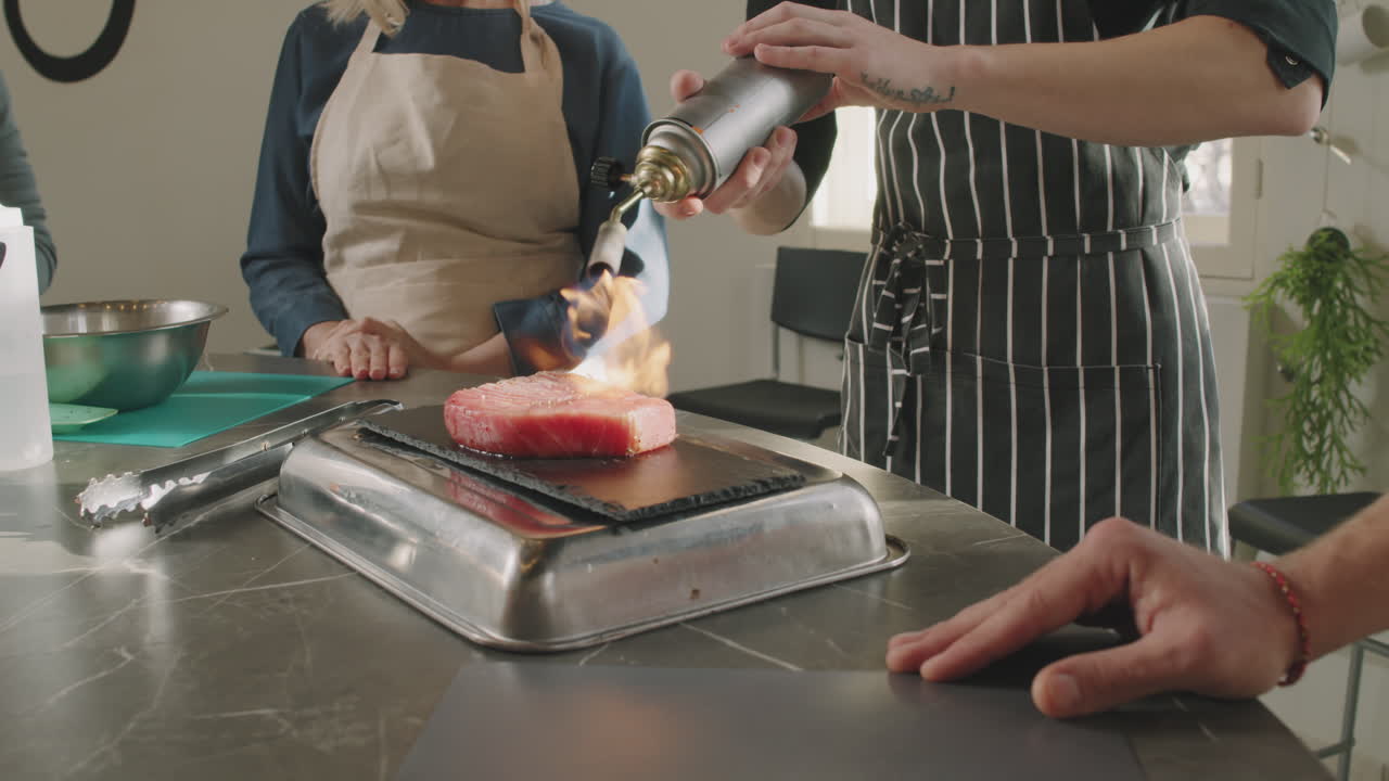 Chef Searing Tuna Steak
