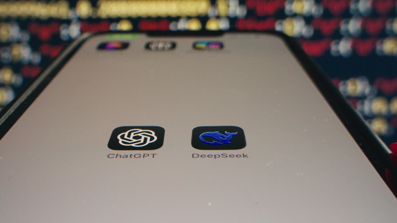 Dita che toccano l'app Chatbot IA DeepSeek sullo schermo di uno smartphone
