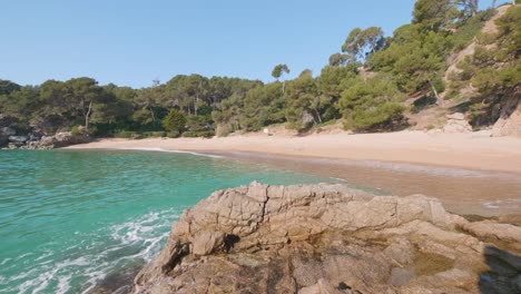 Santa-Cristina-beach-in-Costa-Brava-area,-Lloret-de-mar,-Spain