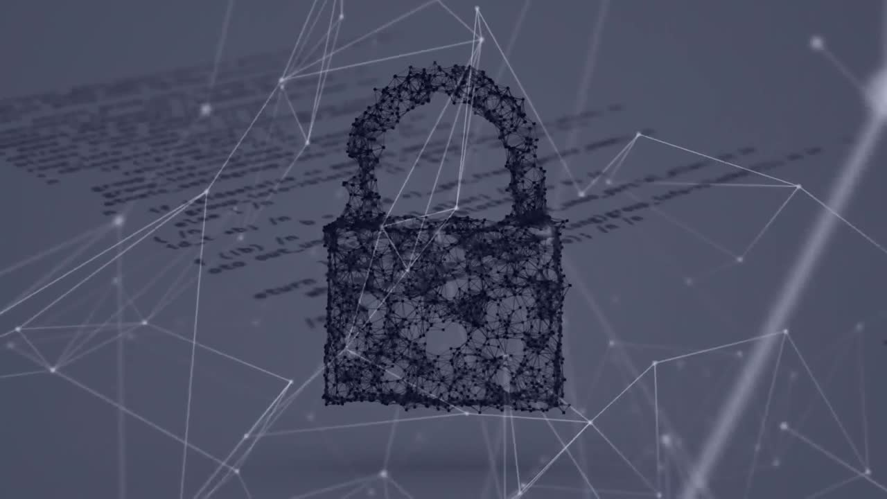 animación del candado de seguridad en línea, redes de conexiones a través del procesamiento de datos