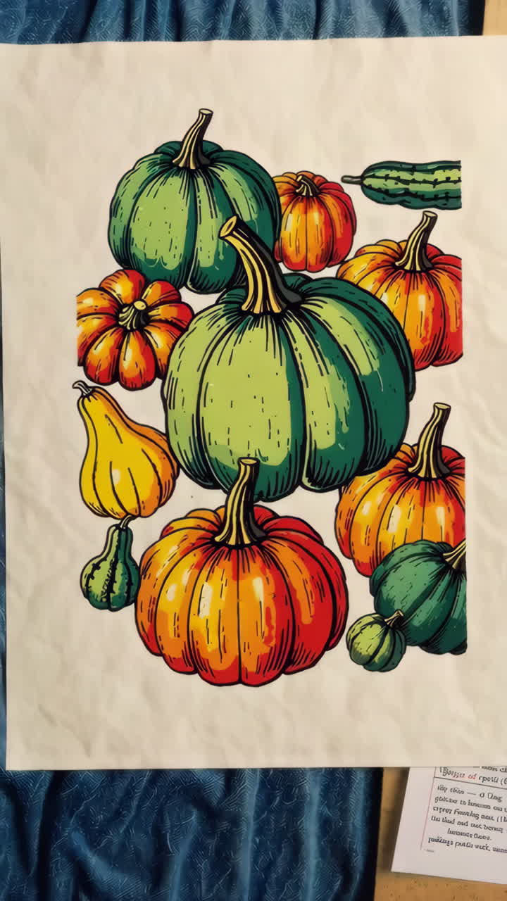 Colorful Autumn Pumpkins and Gourds Illustration