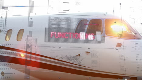 displaying system analysis, aircraft fuselage with digital interface in animation