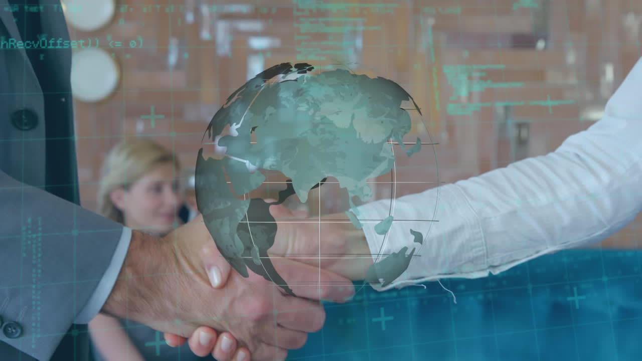 animación del globo y procesamiento de datos sobre personas que se dan la mano