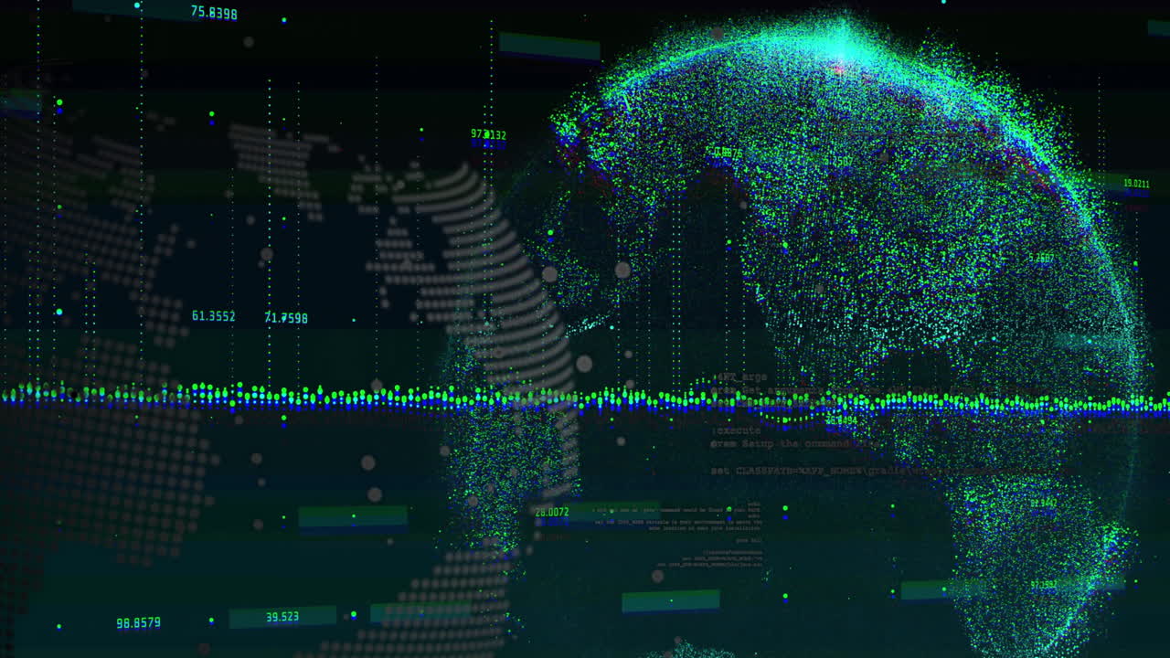 Digital globe and DNA strand with data processing animation in futuristic theme