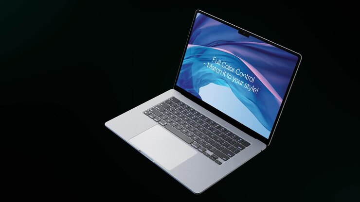 Eleganter Laptop-Computer öffnet sich und enthüllt einen digitalen Bildschirm.