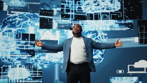 african american tech expert presenter speaking about ai at modern event
