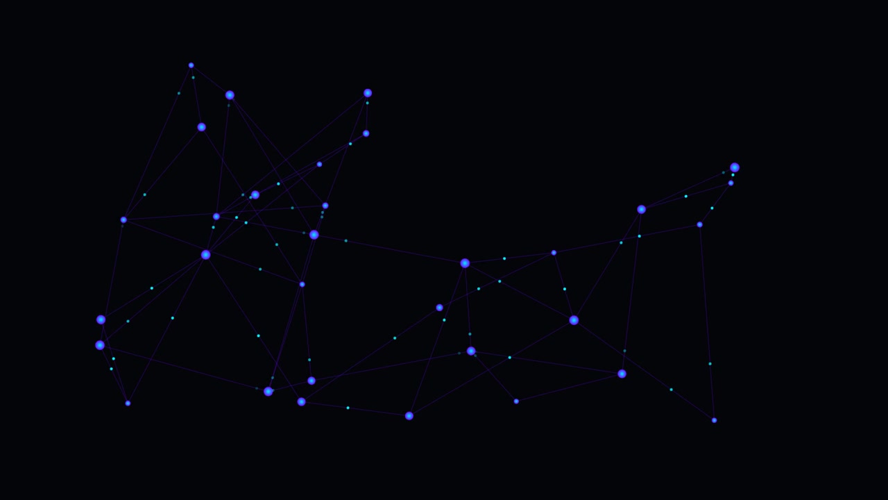 Abstract Network Connection Nodes Moving on Black Background