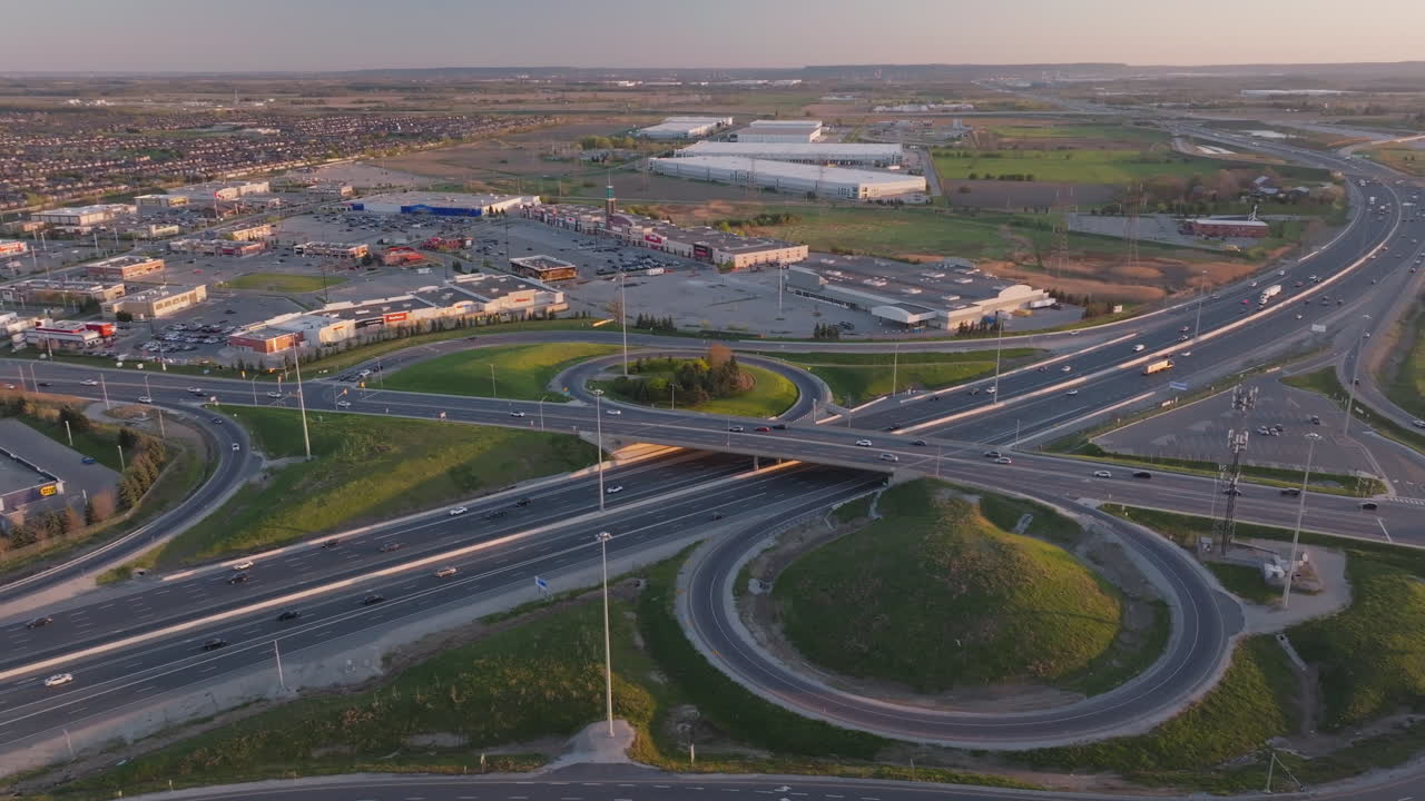 The mississauga highway 401, showcasing smooth traffic flow in a large urban area, aerial view