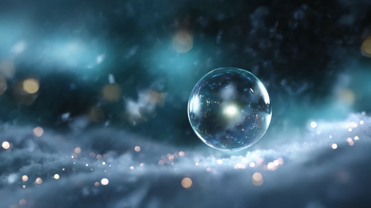 A Beautifully Crafted Bubble in a Snowy Fantasy Scene with Dreamy Lights and Sparkling Background that Captivates the Viewer's Imagination and Wonder