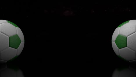 diseño 3d de bolas de fútbol en el fondo oscuro. animación en bucle de bolos de fútbol rodando de cuero en el fondo del universo y las estrellas.