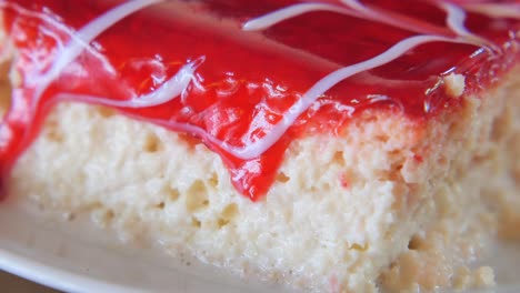close-up of a piece of tres leches cake