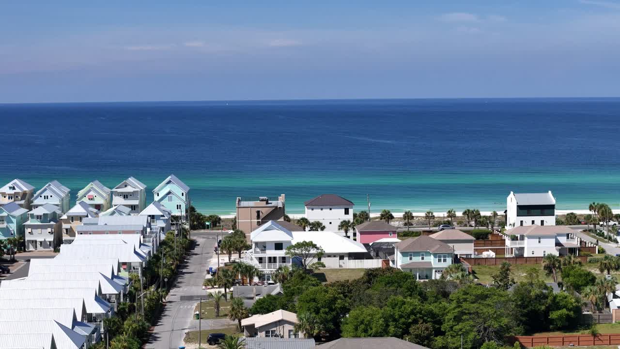 Vivid turquoise beach view with bright horizon and perfect summer weather from above, Panama City Beach, Florida, USA