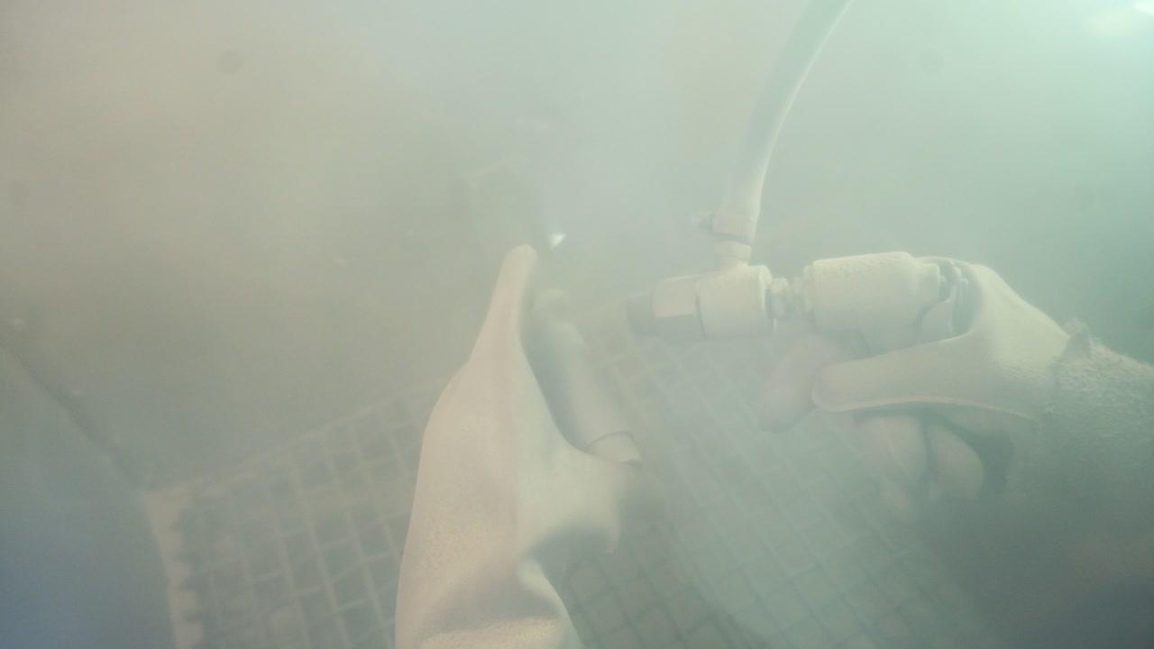 Powder coatings painting. Close up of mechanical workshop of painting details