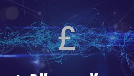 Pound-symbol-and-blue-digital-waves-against-network-of-connections-on-blue-background