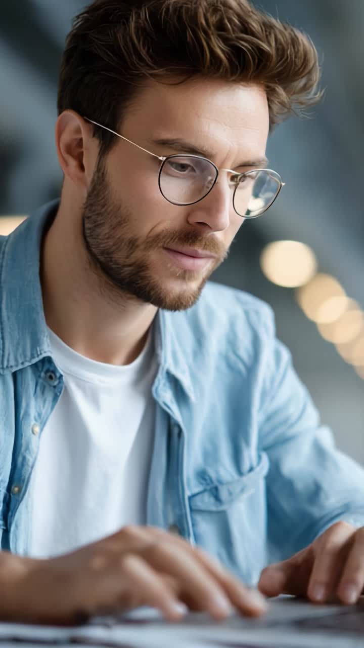 Engaged Male Professional Working Intently on a Project with Modern Technology in a Bright Workspace, Showcasing Focus and Attention to Detail