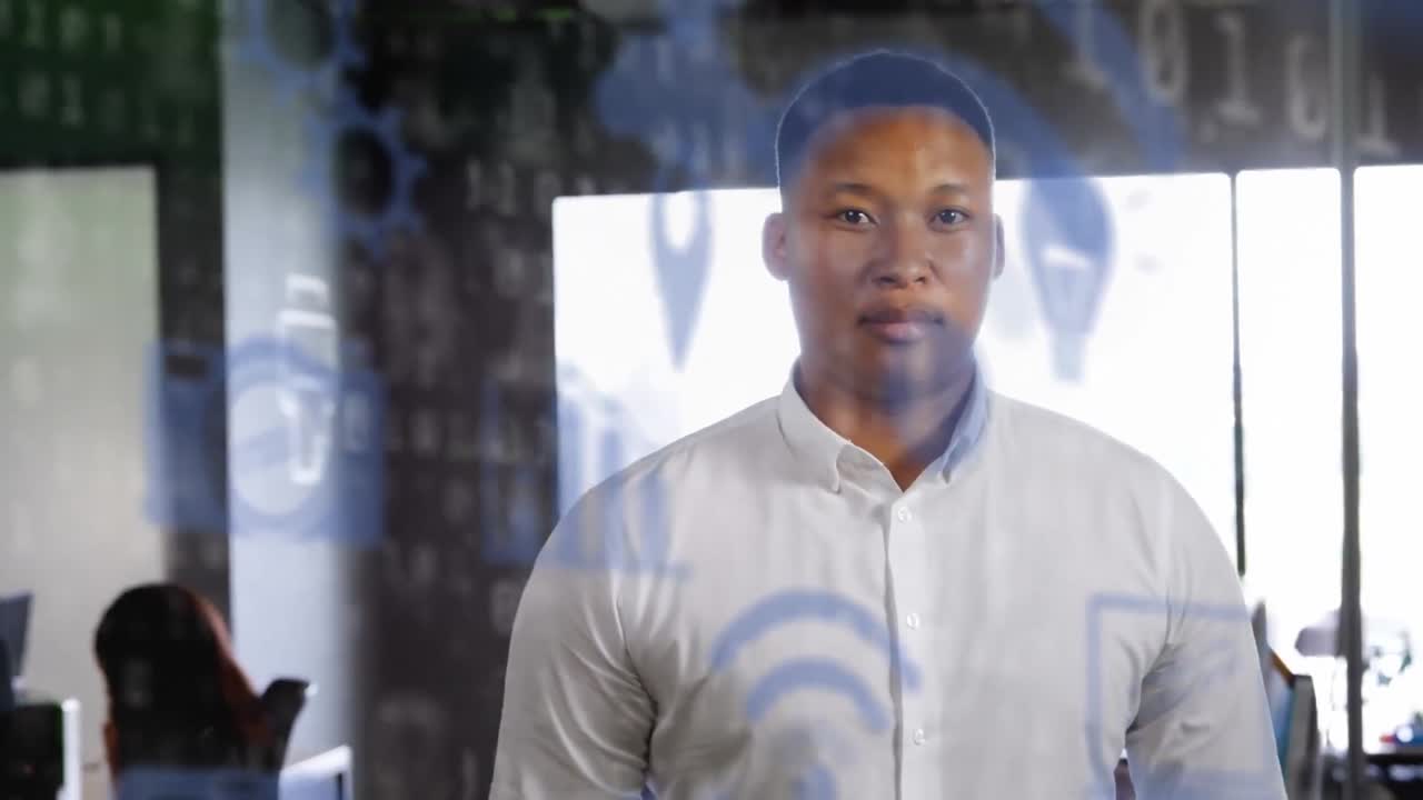 Animation of digital icons over businessman