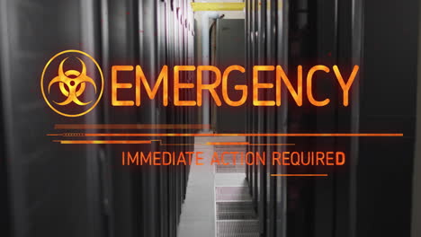 animation of emergency text and digital data processing over computer servers