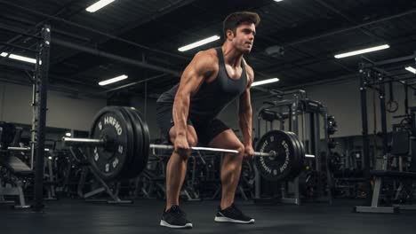 intense weightlifting session: a dedicated athlete executes a powerful deadlift in the gym, focusing on strength and form for optimal performance and gains.