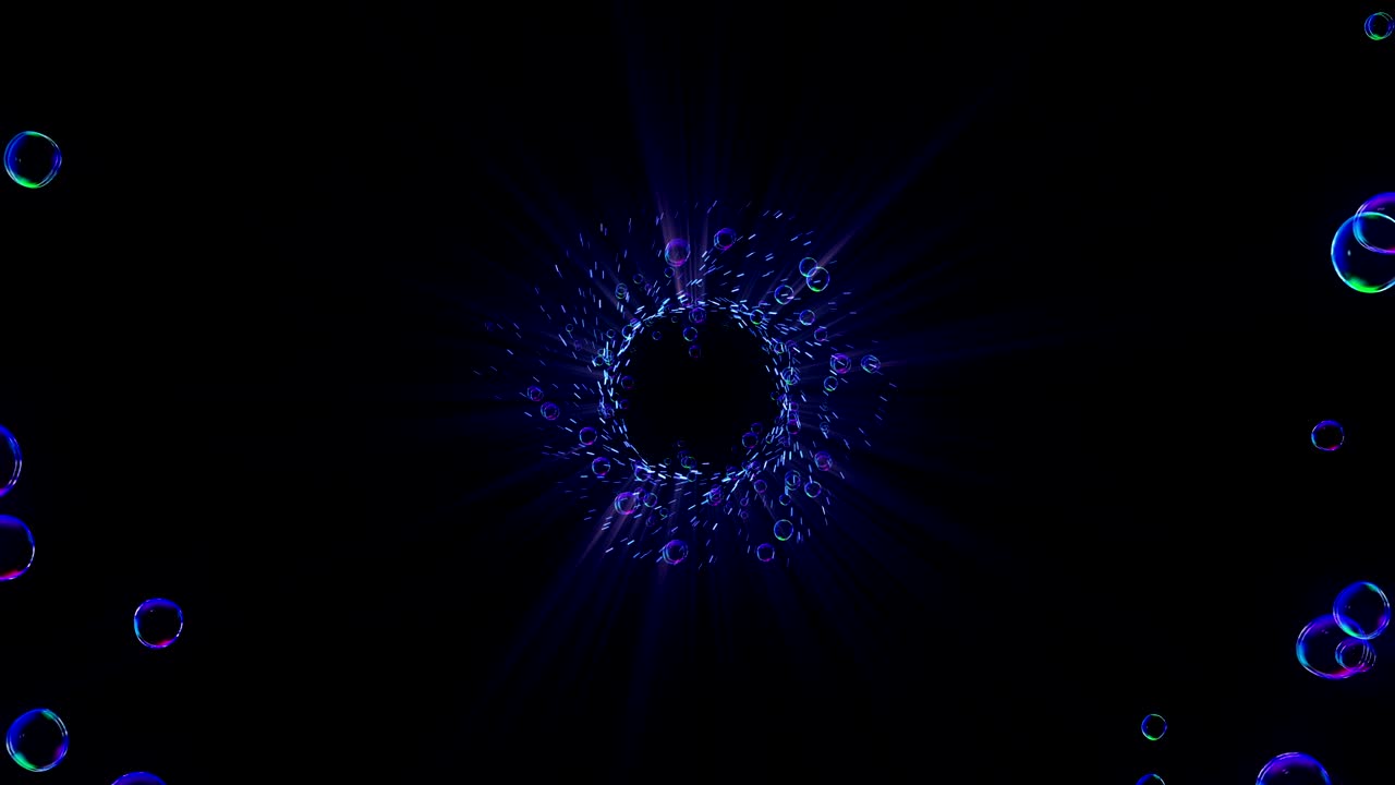burbujas de arco iris en un fondo oscuro, bucle,