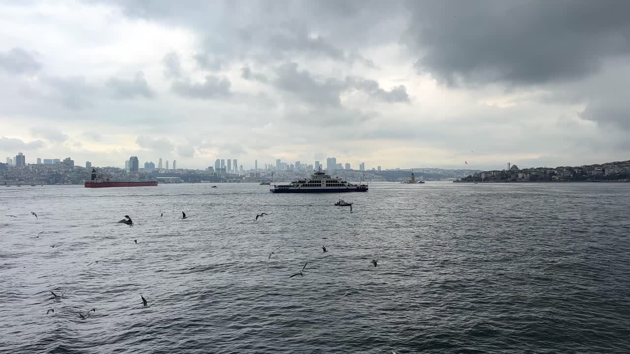 Ferries crossing Bosphorus between European and Asian sides of Istanbul