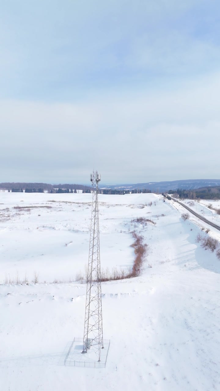Torre cellulare su paesaggio innevato - Drone, Scatto verticale