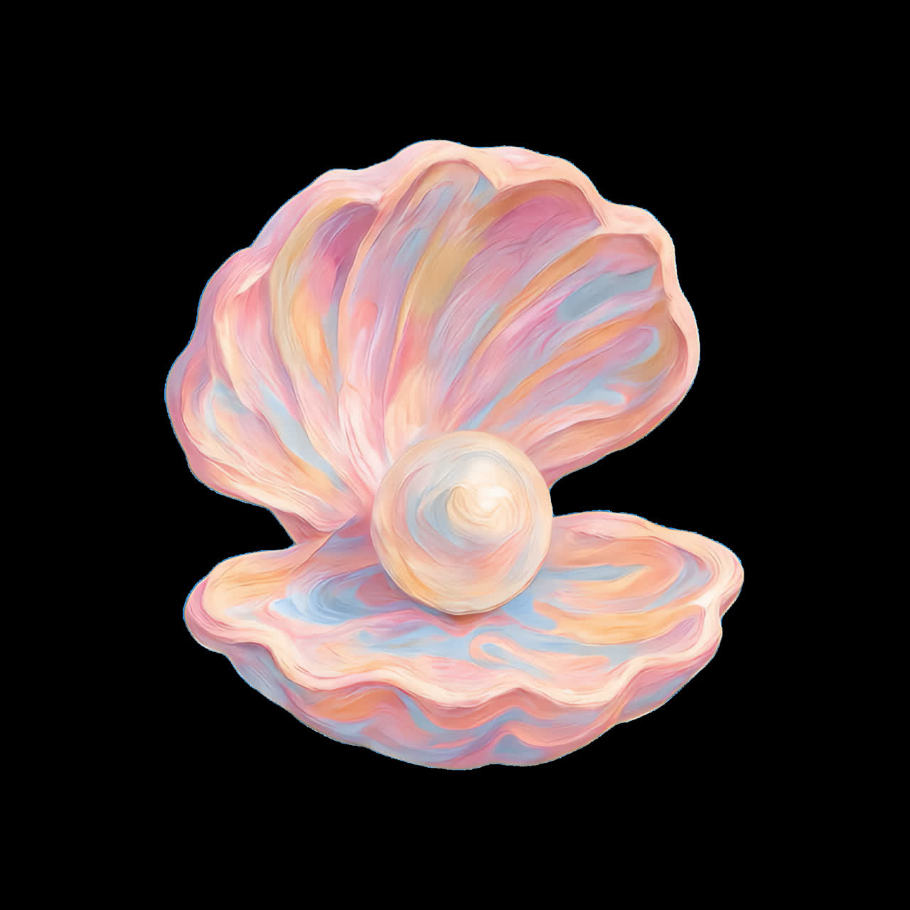 Colorful pearl in shell animation isolated asset, transparent 4K video, alpha channel, ProRes 4444
